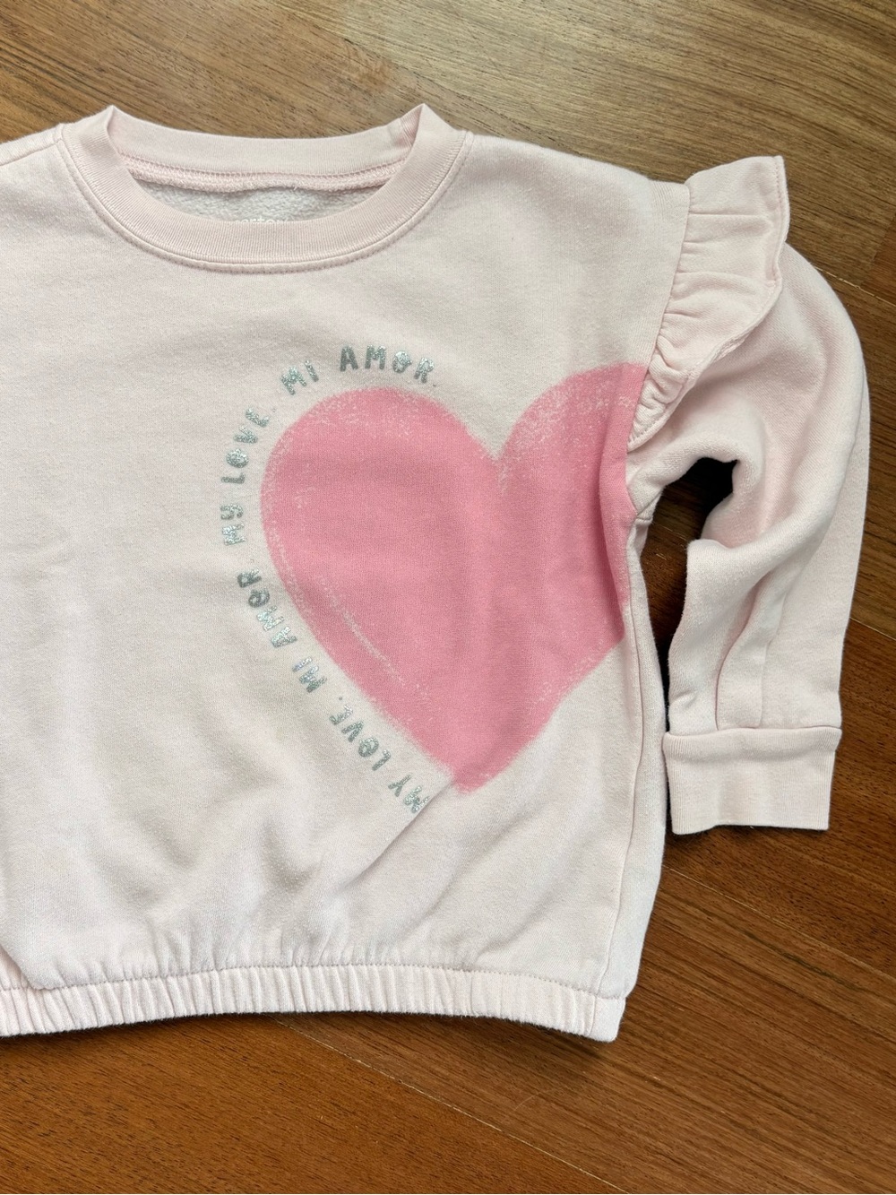 Carter’s Girls' Pink Heart Sweatshirt Ruffled Shoulder 4T
